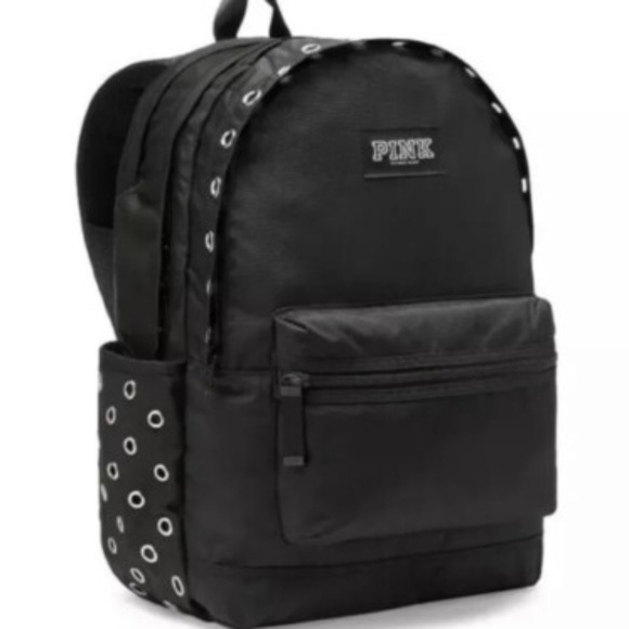 PINK Victoria's Secret Handbags - Victoria's Secret PINK Campus Backpack Laptop Travel Book Bag Tote Black Grommet